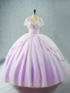 Lavender Sleeveless Beading Floor Length Quinceanera Dresses