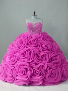 Sexy Fabric With Rolling Flowers Sleeveless 15 Quinceanera Dress Sweep Train and Beading