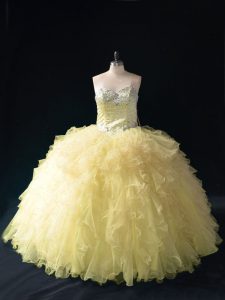 Amazing Sweetheart Sleeveless Tulle Quinceanera Gowns Ruffles Lace Up