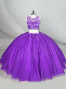 Delicate Purple Sleeveless Beading Zipper Quinceanera Gowns