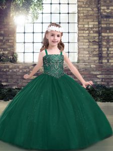 Best Floor Length Green Kids Pageant Dress Straps Sleeveless Lace Up