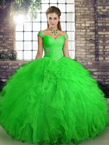 Green Quinceanera Dresses Sweet 16 and Quinceanera with Beading and Ruffles Off The Shoulder Sleeveless Lace Up