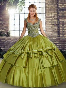 Olive Green Sleeveless Taffeta Lace Up Sweet 16 Dress for Military Ball and Sweet 16 and Quinceanera