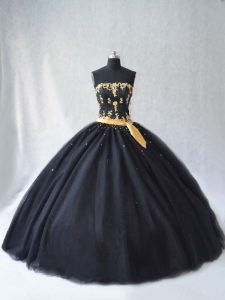 Cheap Floor Length Black Sweet 16 Dresses Strapless Sleeveless Lace Up