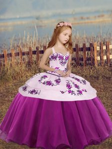 Elegant Fuchsia Straps Neckline Embroidery Pageant Dress Sleeveless Lace Up
