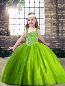 Latest Green Lace Up Beading Pageant Gowns For Girls Tulle Sleeveless