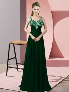 Clearance Dark Green Sleeveless Floor Length Beading Zipper Evening Dress