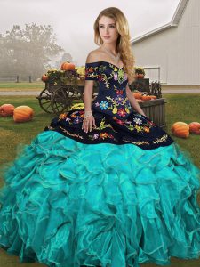 Ideal Sleeveless Lace Up Floor Length Embroidery and Ruffles Vestidos de Quinceanera