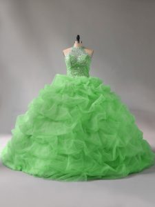 Sleeveless Organza Court Train Lace Up Quinceanera Gown for Sweet 16 and Quinceanera