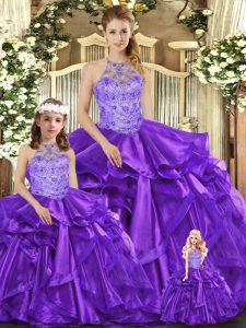 Custom Fit Floor Length Ball Gowns Sleeveless Purple 15 Quinceanera Dress Lace Up