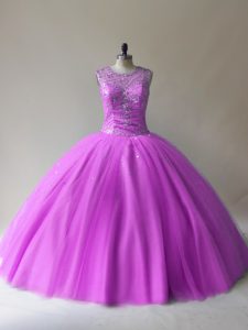 Perfect Ball Gowns Sweet 16 Quinceanera Dress Lilac Scoop Tulle Sleeveless Floor Length Lace Up