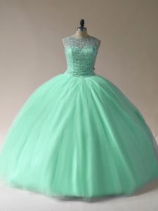 Apple Green Sleeveless Beading Floor Length Quinceanera Gown