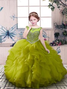 Stunning Olive Green Sleeveless Organza Zipper Pageant Dress Wholesale for Party and Sweet 16 and Wedding Party
