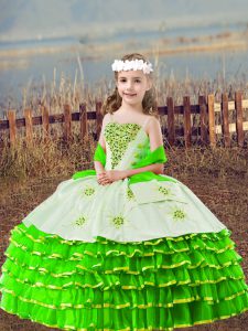 Ball Gowns Straps Sleeveless Organza Floor Length Lace Up Beading and Embroidery and Ruffled Layers Winning Pageant Gowns