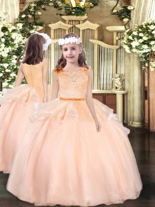 Gorgeous Scoop Sleeveless Zipper Child Pageant Dress Peach Organza