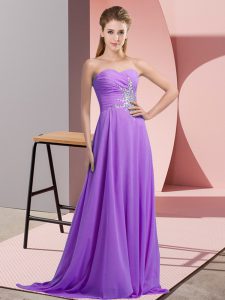 Lavender Prom Evening Gown Prom and Party and Military Ball with Beading and Ruching Sweetheart Sleeveless