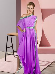 Lavender Chiffon Side Zipper Homecoming Dress Sleeveless Asymmetrical Sequins