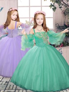 Great Turquoise Little Girl Pageant Dress Party and Sweet 16 and Wedding Party with Beading and Appliques Straps Sleeveless Lace Up