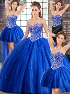 Blue Sweetheart Neckline Beading Quinceanera Gown Sleeveless Lace Up