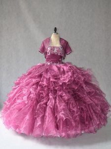 On Sale Burgundy Lace Up Sweet 16 Dresses Beading and Ruffles Sleeveless Floor Length