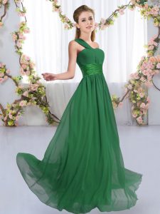 Dark Green Sleeveless Ruching Floor Length Wedding Party Dress