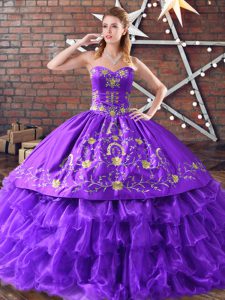 Delicate Purple Sweet 16 Dresses Sweet 16 and Quinceanera with Embroidery Sweetheart Sleeveless Lace Up