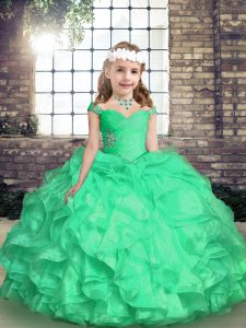 Affordable Ball Gowns Glitz Pageant Dress Turquoise Straps Organza Sleeveless Floor Length Lace Up