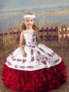 Floor Length Ball Gowns Sleeveless Wine Red Little Girl Pageant Dress Lace Up