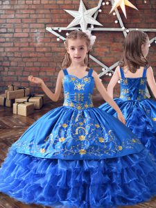 Discount Straps Sleeveless Satin and Organza Little Girls Pageant Gowns Embroidery and Ruffled Layers Lace Up