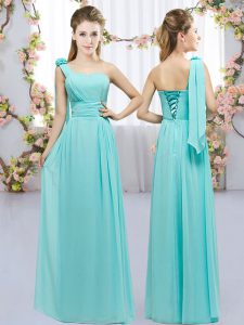 Top Selling Aqua Blue One Shoulder Neckline Hand Made Flower Dama Dress for Quinceanera Sleeveless Lace Up