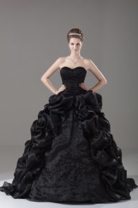 Sophisticated Embroidery and Pick Ups Ball Gown Prom Dress Black Lace Up Sleeveless Brush Train