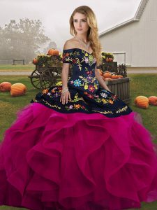 Custom Fit Fuchsia Sleeveless Tulle Lace Up Quinceanera Dress for Military Ball and Sweet 16 and Quinceanera