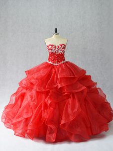 Beauteous Floor Length Red 15 Quinceanera Dress Sweetheart Sleeveless Lace Up