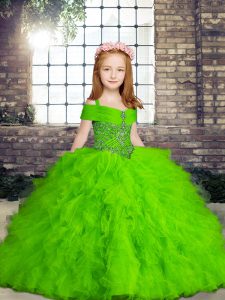 Floor Length Kids Pageant Dress Straps Sleeveless Lace Up