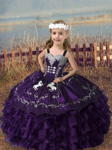 Sleeveless Lace Up Floor Length Embroidery and Ruffled Layers Girls Pageant Dresses