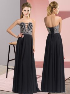 Luxurious Black Sleeveless Floor Length Beading Lace Up Homecoming Dress