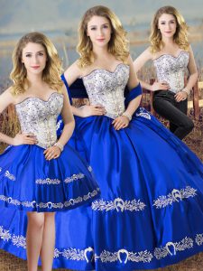 Luxury Royal Blue Sweetheart Neckline Beading and Embroidery Vestidos de Quinceanera Sleeveless Lace Up
