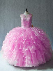 On Sale Lilac Sleeveless Beading and Ruffles Floor Length Sweet 16 Dresses