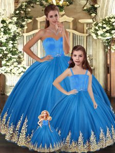 Luxury Floor Length Ball Gowns Sleeveless Blue 15th Birthday Dress Lace Up
