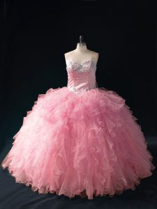 On Sale Floor Length Pink Vestidos de Quinceanera Sweetheart Sleeveless Lace Up
