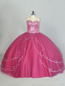 Admirable Sweetheart Sleeveless Tulle 15th Birthday Dress Beading and Sequins Brush Train Lace Up