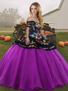 Black And Purple Lace Up Sweet 16 Dress Embroidery Sleeveless Floor Length