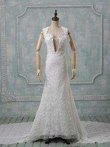 Most Popular Chiffon Sleeveless Wedding Gowns Court Train and Lace