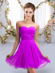 Purple Empire Chiffon Sweetheart Sleeveless Ruching Mini Length Lace Up Bridesmaid Dress
