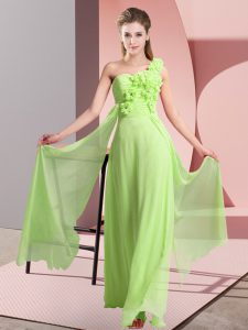 Lovely One Shoulder Sleeveless Lace Up Court Dresses for Sweet 16 Yellow Green Chiffon
