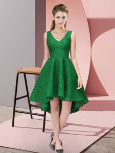 Fantastic Dark Green V-neck Zipper Lace Court Dresses for Sweet 16 Sleeveless
