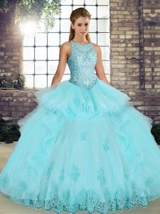 Sleeveless Lace and Embroidery and Ruffles Lace Up Quinceanera Gown