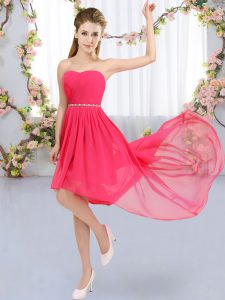 Exceptional Strapless Sleeveless Quinceanera Court of Honor Dress High Low Beading Hot Pink Chiffon