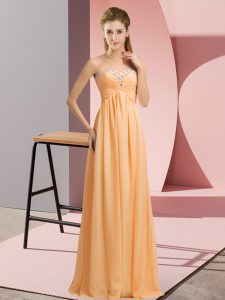 Custom Fit Orange Chiffon Lace Up Prom Gown Sleeveless Floor Length Beading