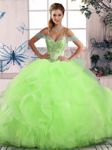 Wonderful Sleeveless Floor Length Beading and Ruffles Lace Up Quince Ball Gowns